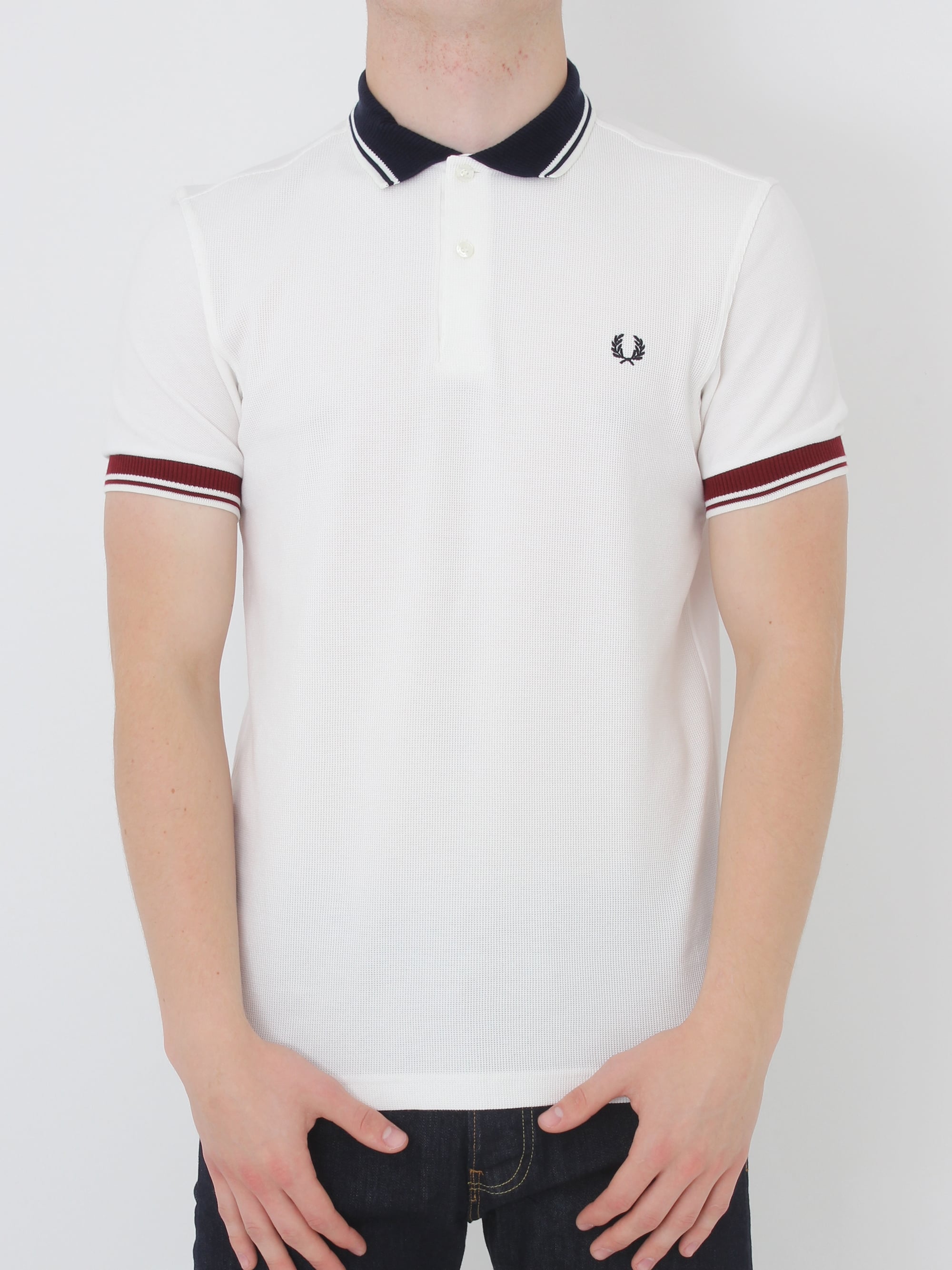 Fred Perry Ribbed Trim Pique Polo in Snow White - Northern Threads